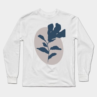 Minimalist blue flower on brown oval Long Sleeve T-Shirt